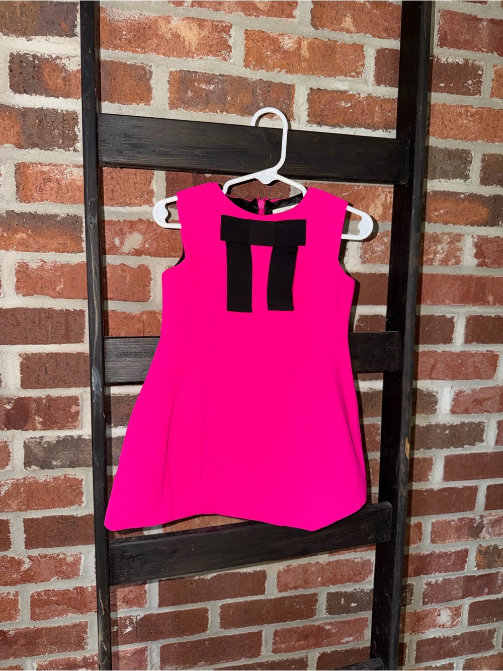 Girls Bright Hot Pink Sleeveless Dress with Black Bow Accent